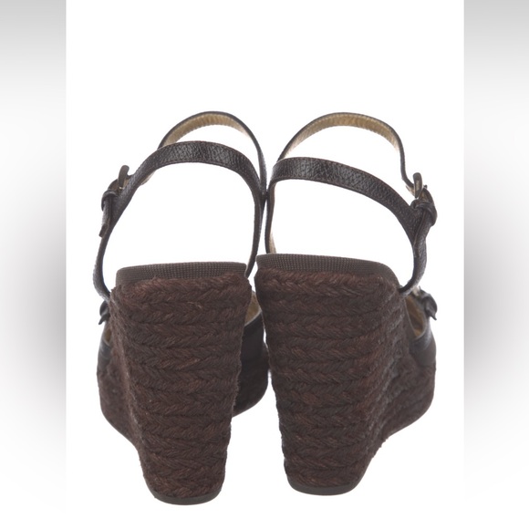 Prada brown canvas logo espadrille wedge sandal IT 37.5 - Picture 7 of 7